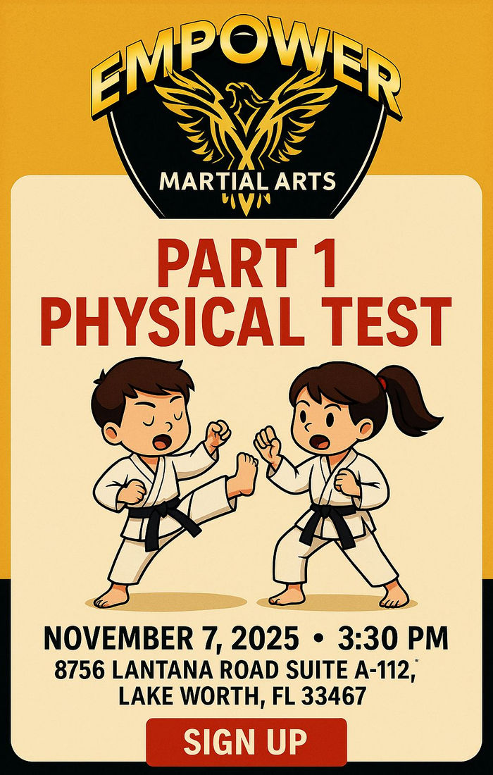 Empower Martial Arts Academy Physical Testing event flyer