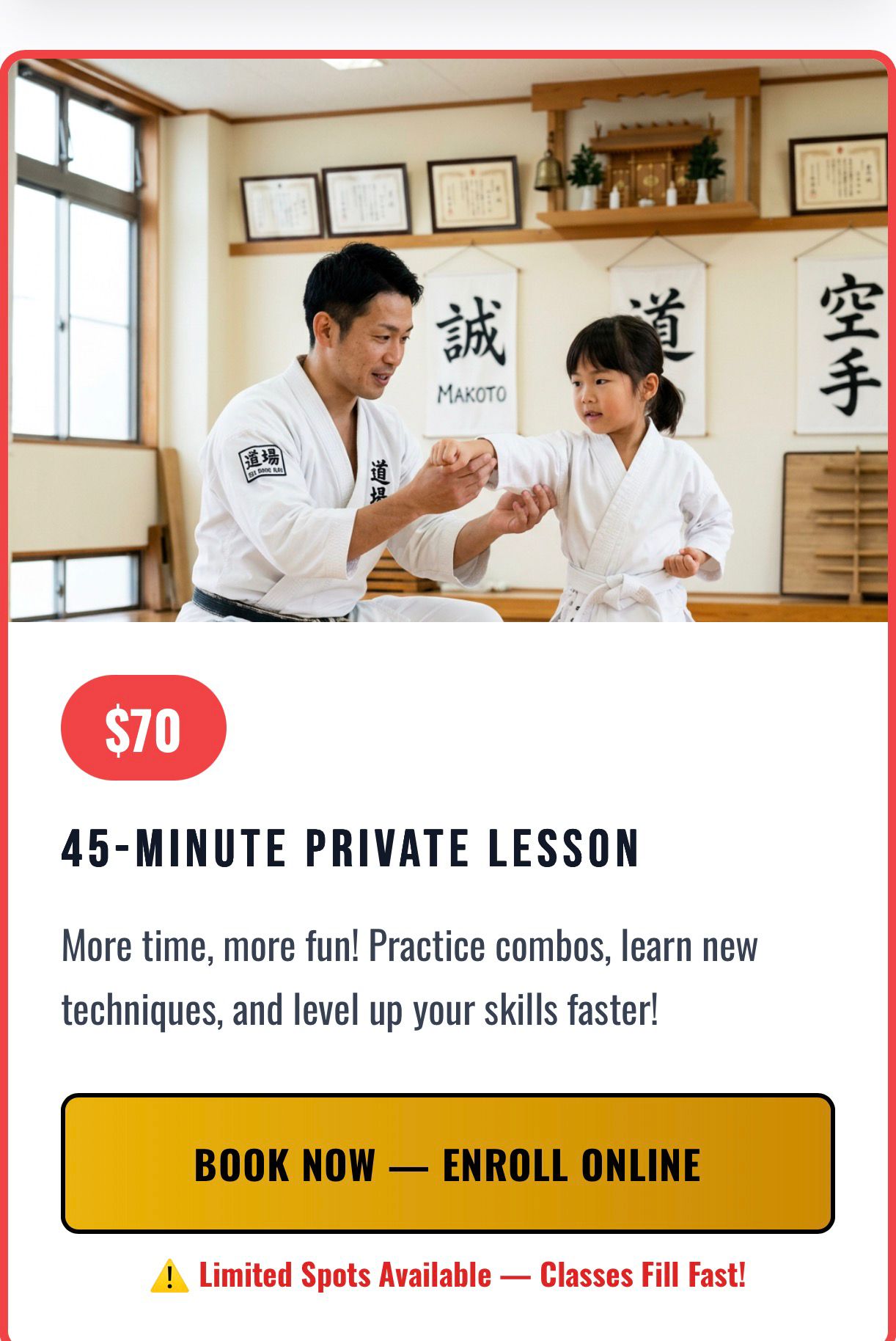 Empower Martial Arts Academy 45-Minute Private Lesson — $70 Most Popular package for kids in Lake Worth, FL